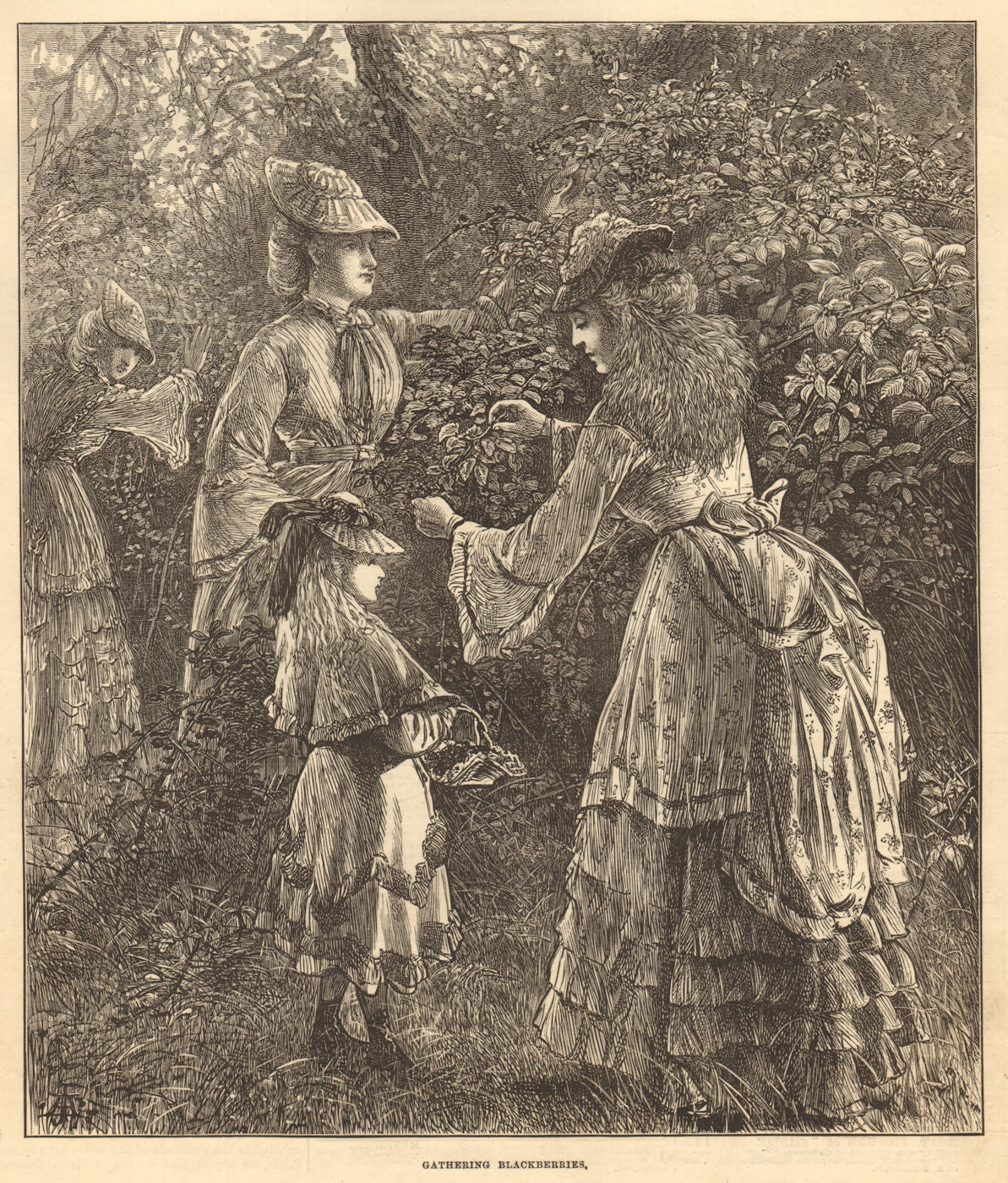 Gathering blackberries. Society. Farming 1872 old antique print picture